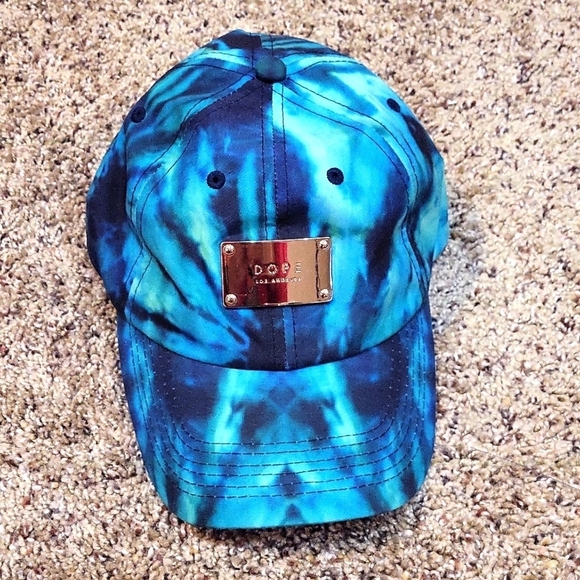 DOPE Accessories - DOPE LA tie dye hat NWOT turquoise Gold metal label (protective plastic still)